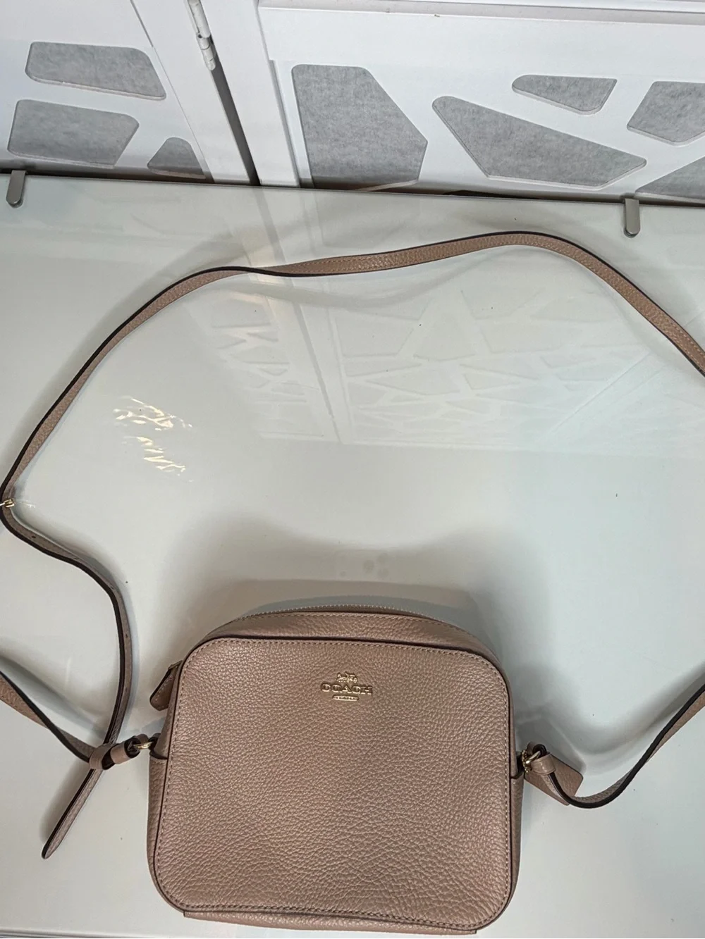Coach Taupe Crossbody Bag with Burgundy Interior